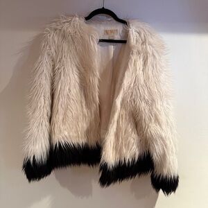 Michael Kors Cream and Black Faux Fur Jacket | Size: Large